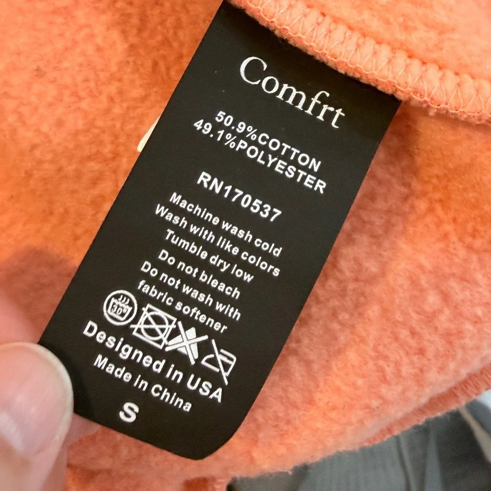 Comfrt Zip Up Hoodie Peach Coral Fleece Utility Pocket Cozy S